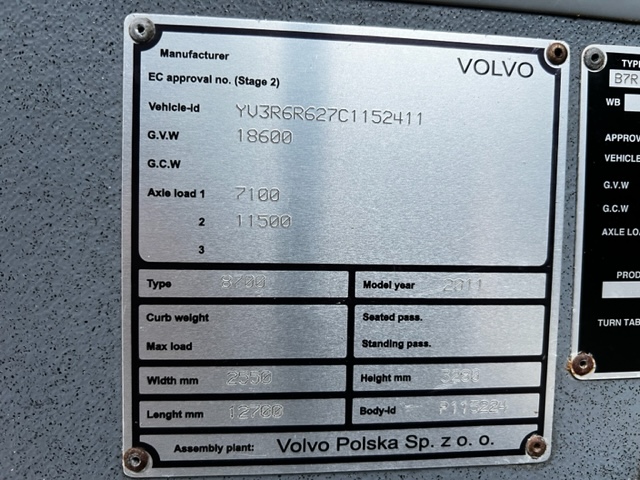 VOLVO B7R 8700 CLIMA; Handicap lift; 42 seats; 12,7m; EURO 5
